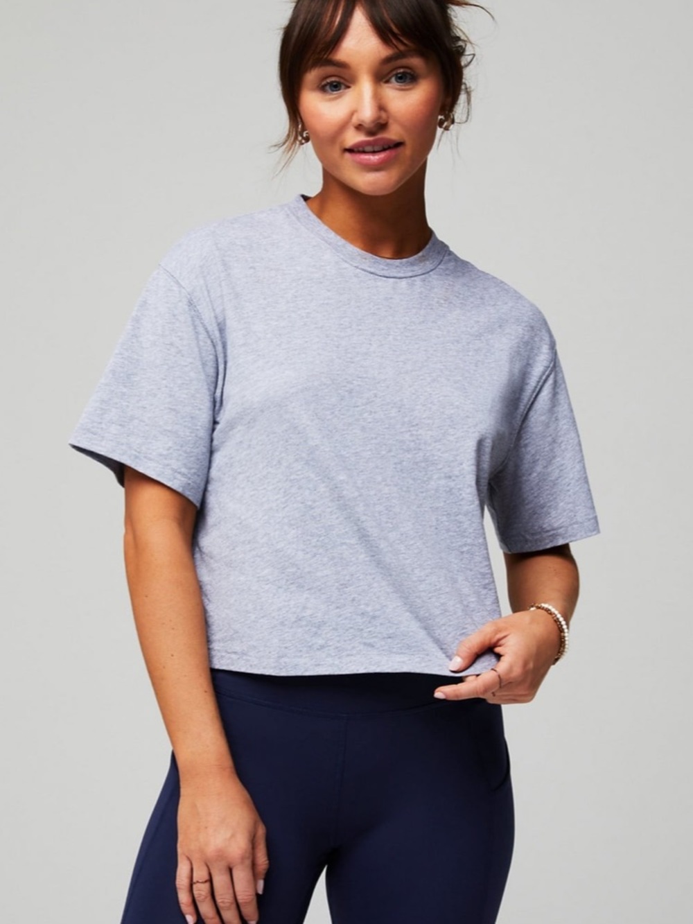 Fabletics Cropped Heather Gray Crewneck Women’s Tee